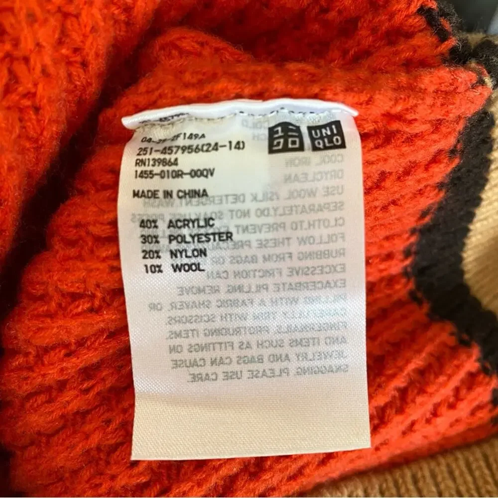 Marni x Uniqlo Tritone Orange Tan Black V-Neck Sweater size XS